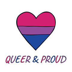 Colorful heart shape Bisexual pride flag Happy pride day LGBTQIA community Pride Month Vector hand drawn doodle for posters, stickers, logo, cards