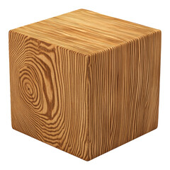 Textured Wooden Cube with Natural Grain and Rustic Finish Isolated on transparent background