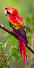 Fototapeta premium Colorful Parrot Perched in Tropical Paradise