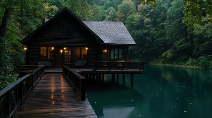 Obraz premium A house on stilts above a crystal-clear lake