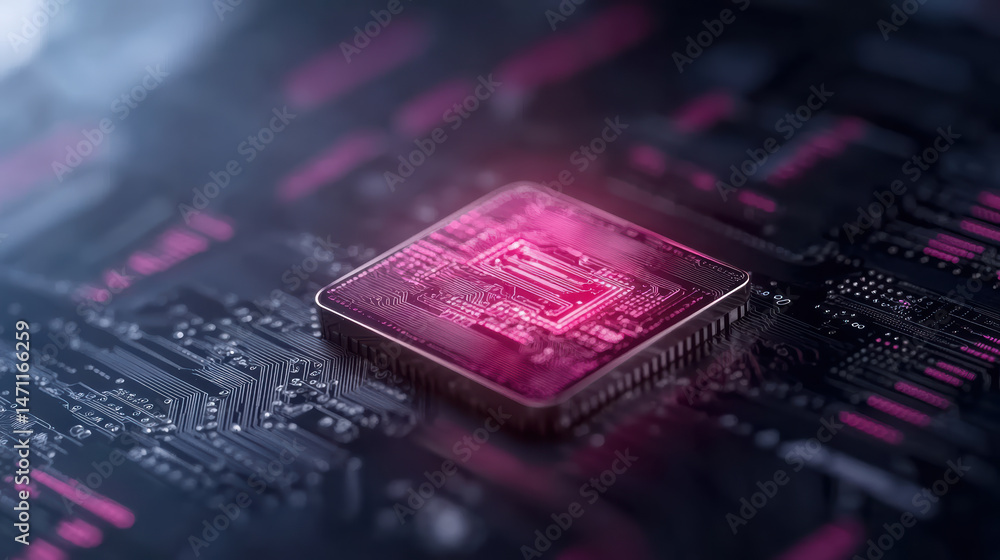 Poster high tech microchip circuit board digital technology electronic components innovation computing