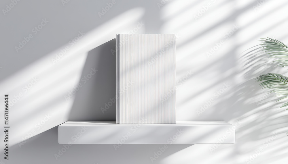 Aufkleber minimalistic book cover mockup displayed on sleek shelf with soft shadows creating serene atmosphere