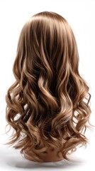 Naklejka premium Wavy hairstyle women's wig with natural curls and blonde highlights fashion hairpiece for soft waves and voluminous look