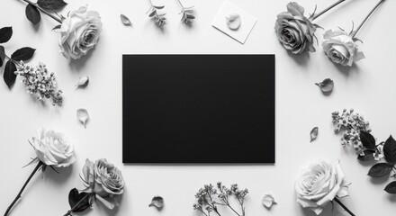 Black Card with Rose Flower and Petal