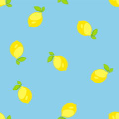 Blue Background Lemon Seamless Pattern