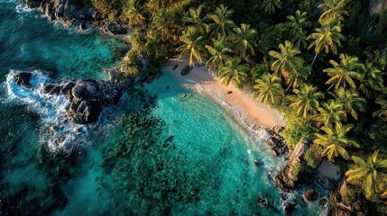 Drone Aerial Photography Landscape Aerial view of a tropical beach paradise.