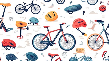 Fototapeta premium Colorful Bikes Gear Seamless Pattern.