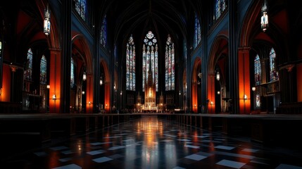 Fototapeta premium A gothic cathedral with intricate stained-glass windows