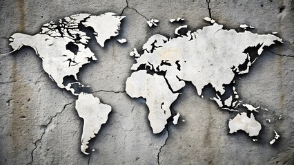 World Map on Cracked Wall Texture