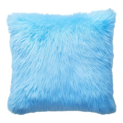 Soft Blue Fur Pillow with Fluffy Texture for Cozy Home Decor Isolated on transparent background