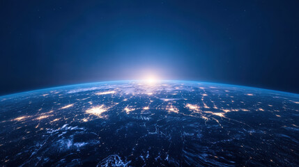 Obraz premium Stunning view of Earth from space, showcasing glowing city lights and bright horizon