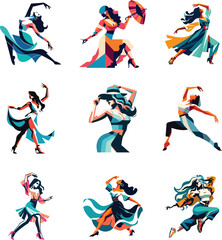 woman dancing modern geometric illustration style vector