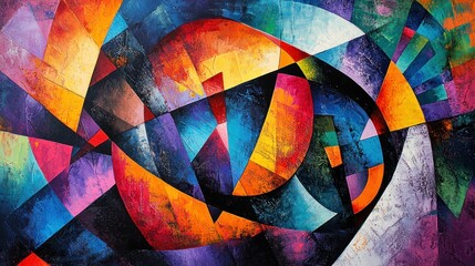 Fototapeta premium Vibrant abstract painting, a symphony of geometric shapes and colors