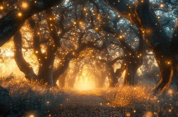 An enchanted forest border where time seems frozen