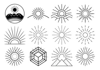 Obraz premium Simple Sunset Vector: One Line Abstract Sun Graphic on a White Background with a Vintage Feel