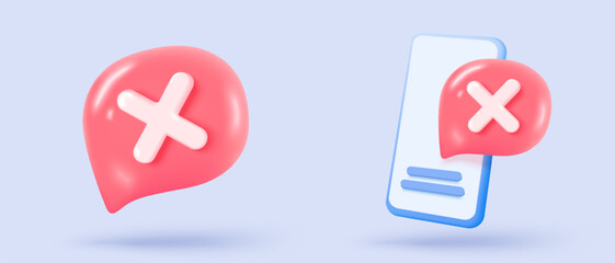 Obraz premium 3d check wrong icon signs. negative check list buttons choice for false, select correct, tick symbolic, problem important, fail on application. 3d editable icon vector rendering illustration