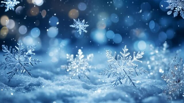 Delicate snowflakes gently fall upon a serene winter landscape, creating a magical ambiance and tranquil atmosphere.