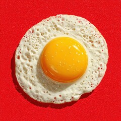 An egg placed elegantly on a bright red surface showcasing its smooth and color in a minimalist presentation