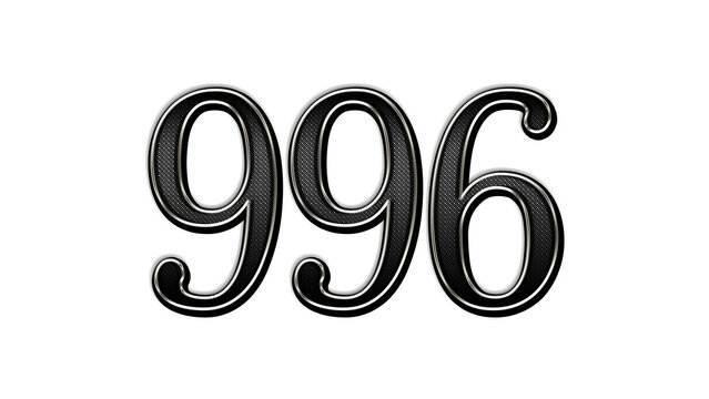 black metal 3d design of number 996 on white background.
