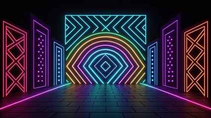 Glowing Neon Light on Interior Background with Modern Ambient Design