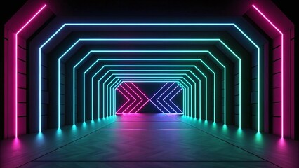 Glowing Neon Light on Interior Background with Modern Ambient Design