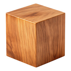 Wooden Cube with Smooth Texture and Natural Grain Pattern Isolated on transparent background