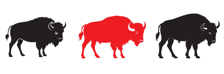 Bison buffalo silhouettes set, bison icon vector illustration
