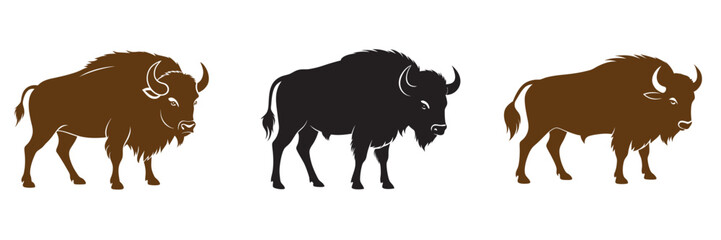 Bison buffalo silhouettes set, bison icon vector illustration