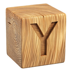 Wooden Block with Letter Y Cutout in Rustic Style  (69 characters) Isolated on transparent background