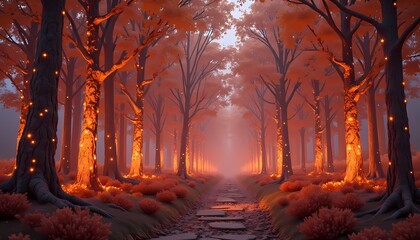 Fototapeta premium Autumn Forest Path with Lights