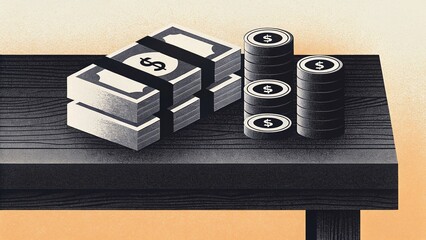 Stack of Paper Money with Coin Piles in Modern Financial Illustration