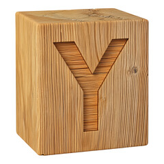 Wooden Block with Letter Y Carved in Natural Finish for Children Isolated on transparent background
