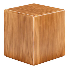 Wooden Textured Cube Block Isolated on White  Displaying Grain Isolated on transparent background
