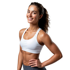 Confident fit woman in sportswear smiling isolated on a transparent background