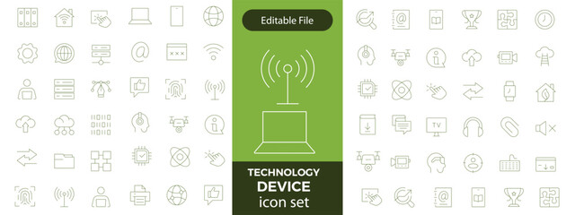Electronics and Devices web icons in line style. Computing, social network, management, internet, network, programming, Internet connection collection. Vector illustration