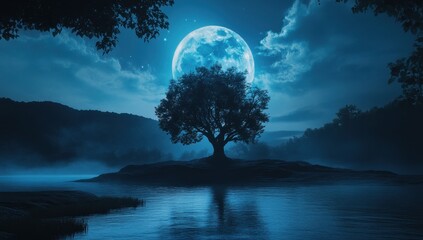 Mystical Moonlit Lake Scene