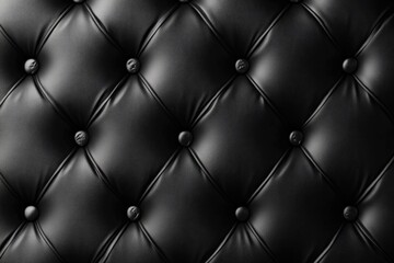 Naklejka premium Black leather upholstery with button tufting