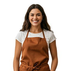 Smiling young woman wearing apron isolated on a transparent background portrait