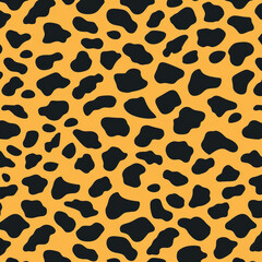 Fototapeta premium Leopard print pattern with black spots on yellow background, creating bold and vibrant design