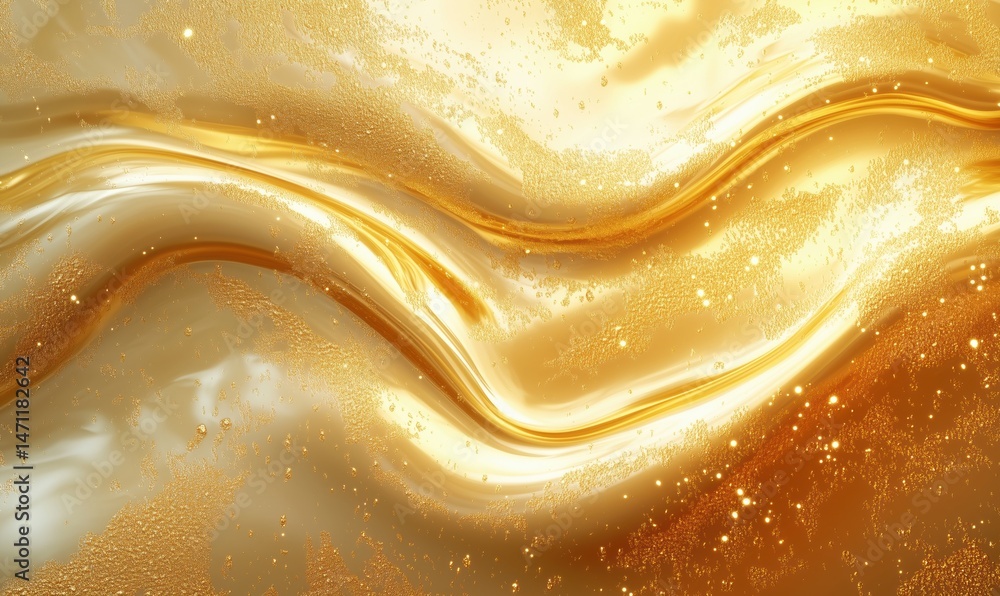 Poster golden abstract wave pattern with shimmering texture and sparkling details