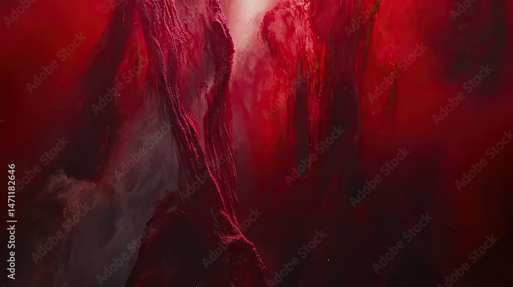 Poster deep red abstract composition with textured forms.