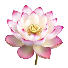 Serene Pink Lotus Flower in Full Bloom, Delicate Petals and Vibrant Stamens Against a Pure White Background