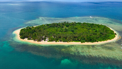 Phiilippines Island Hopping Vacation. Tropical islands surrounded with golden sand beaches, palm trees and beautiful coral reefs and clecas ocean waters.