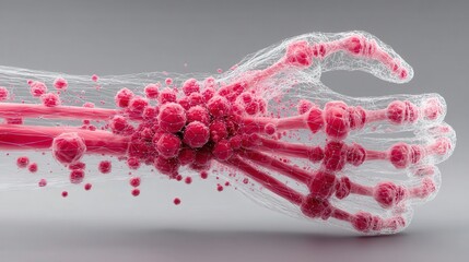 Conceptual x-ray effect illustrating a sprained muscle in a pink object against a clean white background