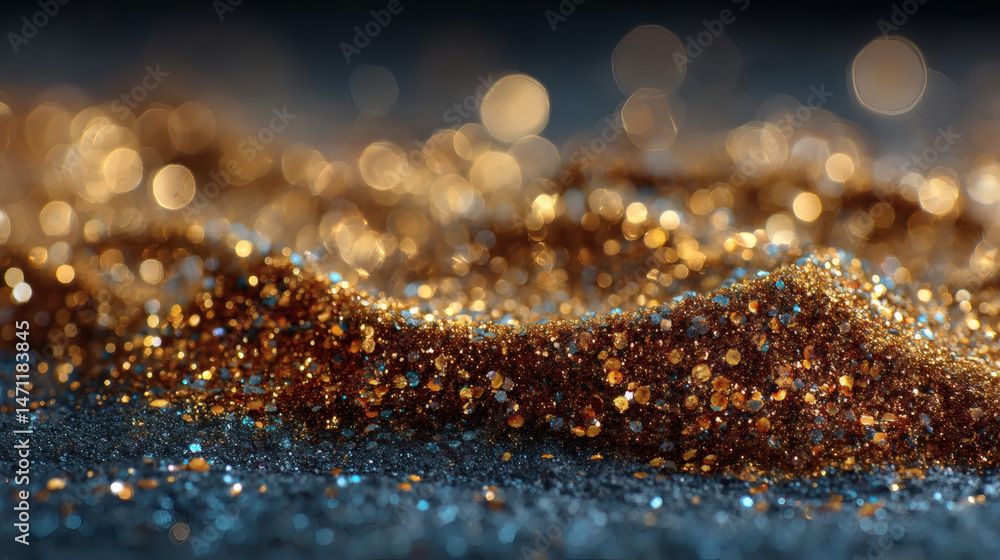 Poster glistening golden glitter action abstract background high-quality bokeh light effect studio setting