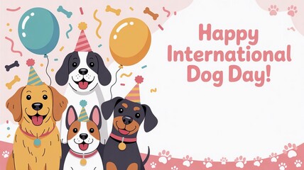 Cute Cartoon Dogs Celebrating International Dog Day with Joy