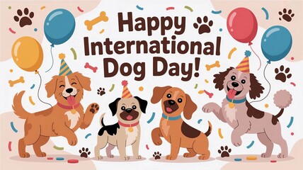 Obraz premium Cute Cartoon Dogs Celebrating International Dog Day with Joy