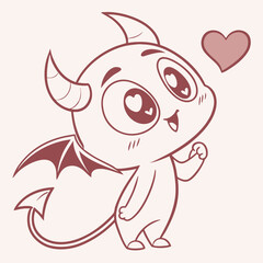 Obraz premium Flat devil icon in pastel colors with kawaii expression