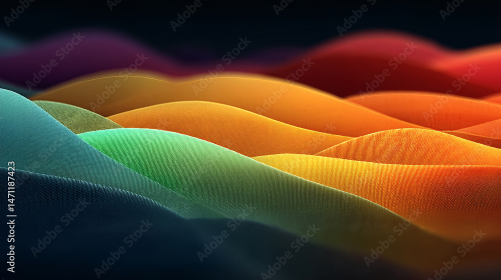 Poster dynamic abstract colorful waves background with depth digital art vibrant design modern aesthetic