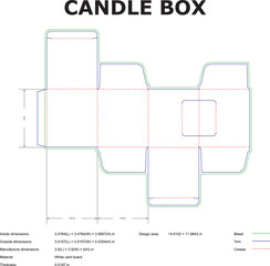Vector blueprint diagram of a candle box showing design dimensions and cutting guidelines for manufacturing and packaging